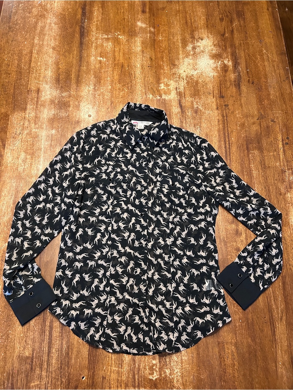 Sheer Black Equestrian Horse-Print Western Button-Up Shirt Cumberland Outfitters